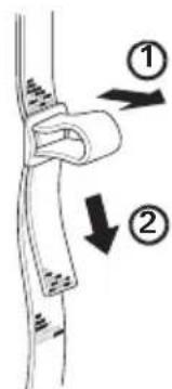 Diagram showing two labeled parts (① and ②) with arrows indicating direction of movement or process.