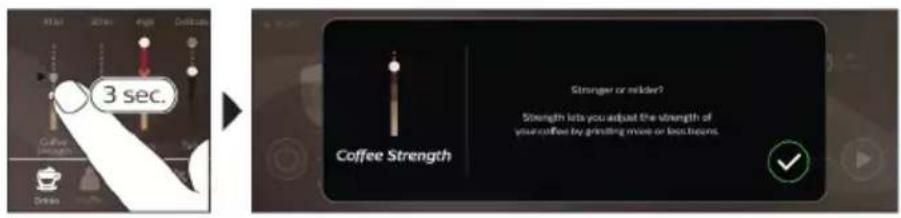 PHILIPS Saeco Xelsis Suprema SM8889 - Assistance concernant les paramètres des boissons - 1