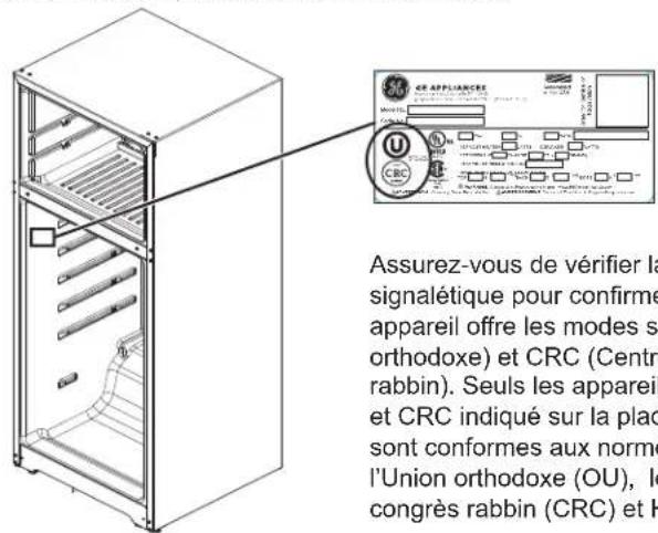GE GTS18HYNRFS - Mode Sabbat Union orthodoxe (OU) et Centre de congrès rabbin (CRC) - 4