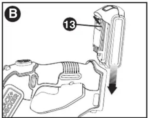 BLACK & DECKER LSTE523 - INSERTION ET RETRAIT DU BLOC-PILES DE L'OUTIL - 1