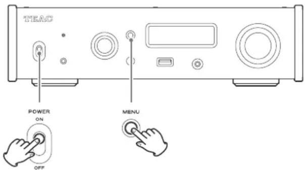 TEAC NT505 - En maintenant pressée la touche MENU, bas-culez l'interrupteur d'alimentation POWER sur ON. - 1