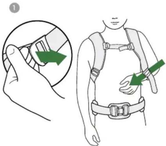 BabyBjörn Harmony - PARA RETIRAR O BEBÉ, DESLOQUE PRIMEIRO O BEBÉ DAS COSTAS PARA A SUA FRENTE - 1