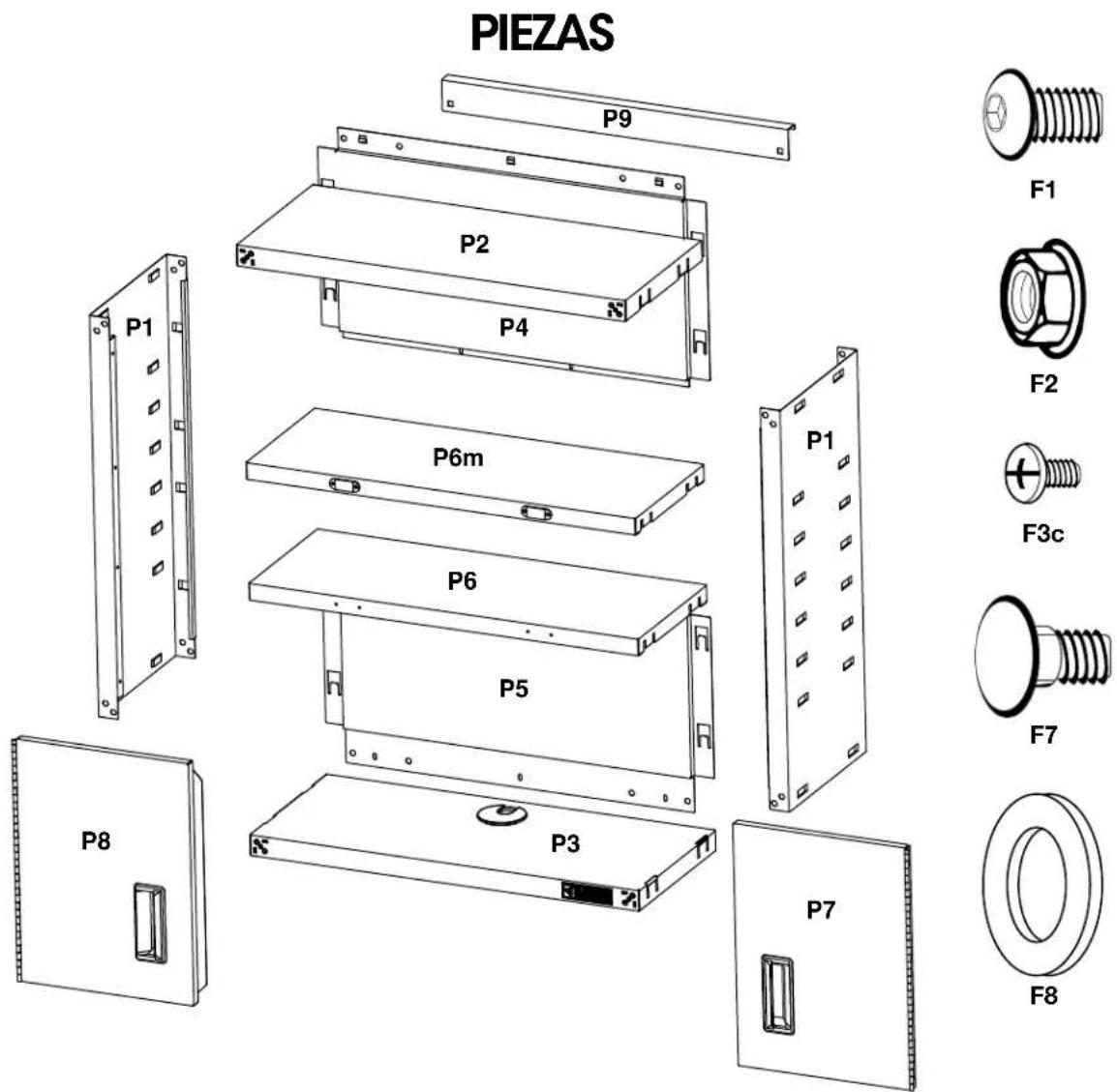 PIEZAS P9 P2 P4 P1 P6m P6 P5 P8 P3 P7 F1 F2 F3c F7 F8
