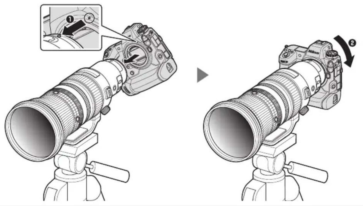 NIKON NIKKOR Z 400mm f2.8 TC VR S - Lorsque I'objectif est fixe à un trépied : fixation de l'appareil photo - 1