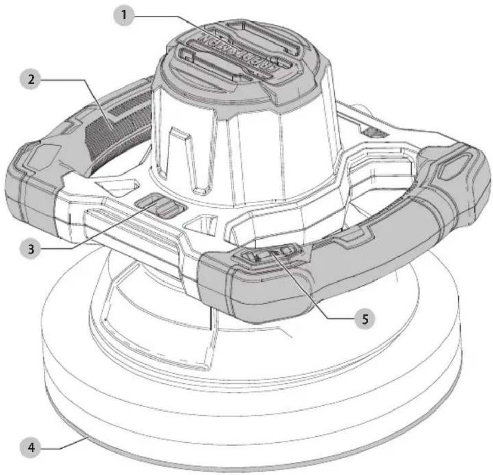 Technical diagram of a mechanical component with numbered parts labeled 1 to 5