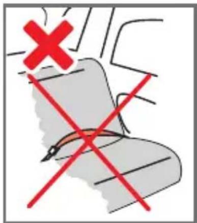Diagram showing a crosshair device with red X marks and a diagonal line crossing it, indicating no intersection or violation.