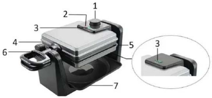 Technical diagram of a mechanical device with numbered components and an inset close-up view showing a small component.
