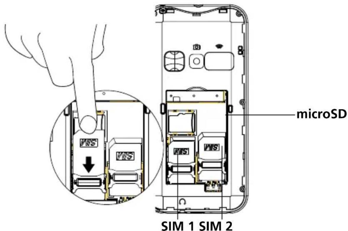 SWISSVOICE B24 - - Inserire la scheda SIM (necessaria) e la scheda di MicroSD memoria (facoltativa) - 1
