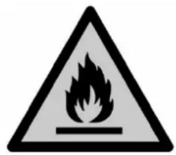 Warning sign depicting a flame symbol in a triangular shape, commonly used to indicate hazard or caution.