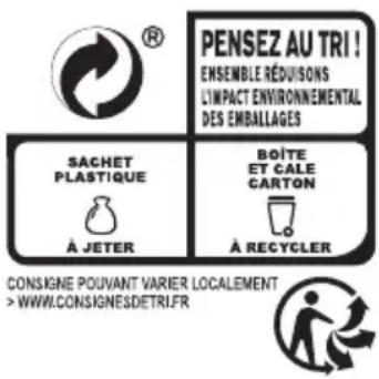 PENSEZ AU TRI ! ENSEMBLE RÉDUISONS L'IMPACT ENVIRONNEMENTAL DES EMBALLAGES SACHET PLASTIQUE À JETER BOÎTE ET CALE CARTON À RECYCLER CONSGNE POUVANT VARIER LOCALEMENT > WWWI.CONSIGNESDETRIFR