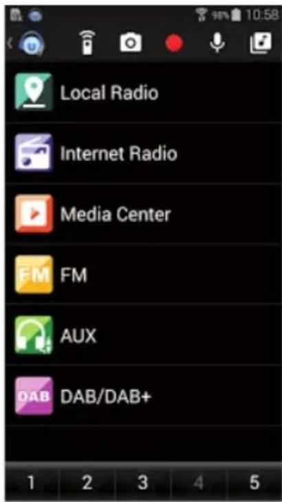 Local Radio Internet Radio Media Center FM FM AUX DAB DAB/DAB+ 1 2 3 4 5
