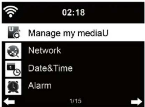 02:18 Manage my mediaU Network Date&Time Alarm 1/15