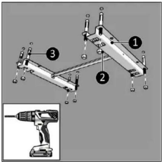 Technical diagram of a mechanical assembly with numbered components and an inset image of a drill bit.