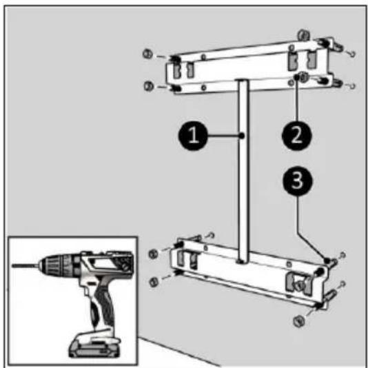 Technical diagram of a mechanical device with numbered components and an inset image of a drill bit.