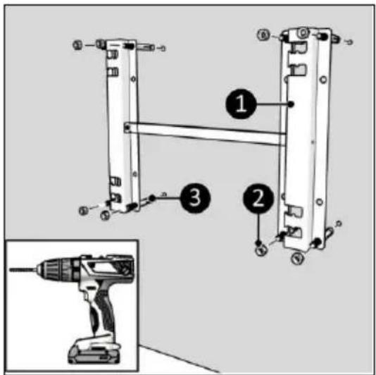Technical diagram of a mechanical assembly with numbered components and an inset image of a drill bit.