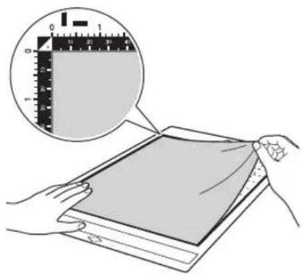 BROTHER ScanNCut SDX1000 - Fixez le matériel sur la face adhesive du support par les bords de façon à éviter les plis sur le matériel. - 1