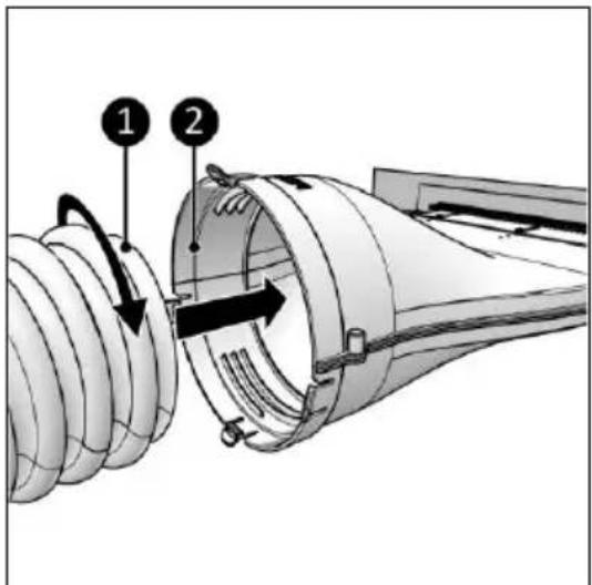 Technical diagram of a mechanical component with numbered parts and directional arrows indicating motion or flow.