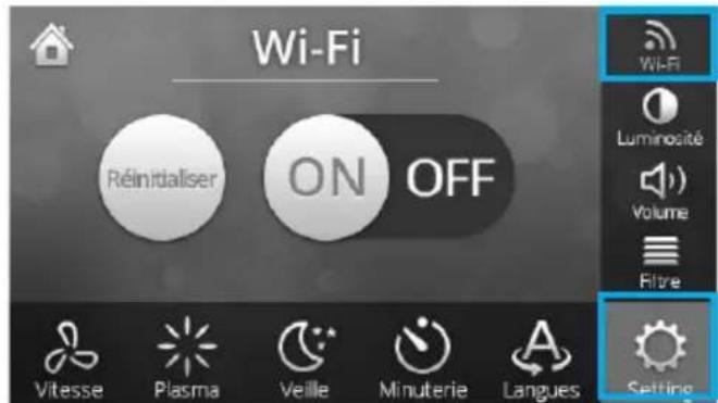 Wi-Fi Réinitialiser ON OFF Vitesse Plasma Veille Minuterie Langues Luminocité Volume Fibre Setting