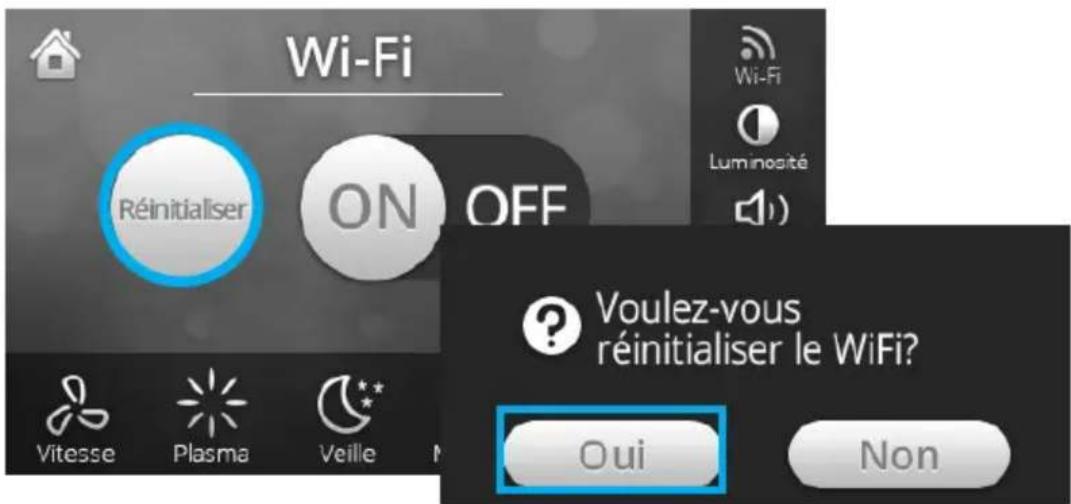 Wi-Fi Réinitialiser ON OFF Vitesse Plasma Veille Wii-Fi Luminosité Voulez-vous réinitialiser le WiFi? Oui Non