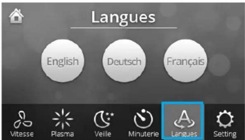 Langues English Deutsch Français Vitesse Plasma Veille Minuterie Langues Setting