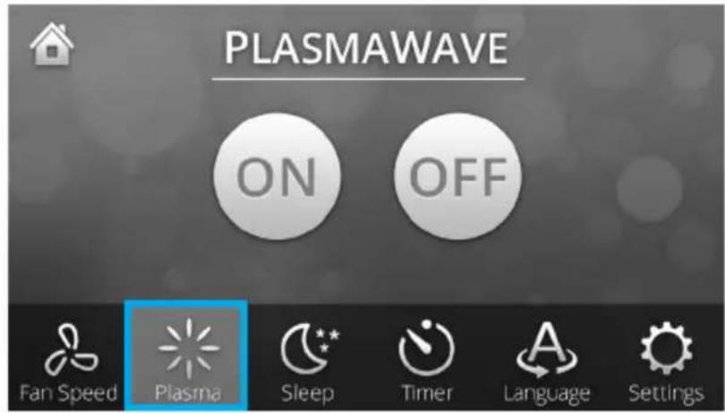 PLASMAWAVE ON OFF Fan Speed Plasma Sleep Timer Language Settings
