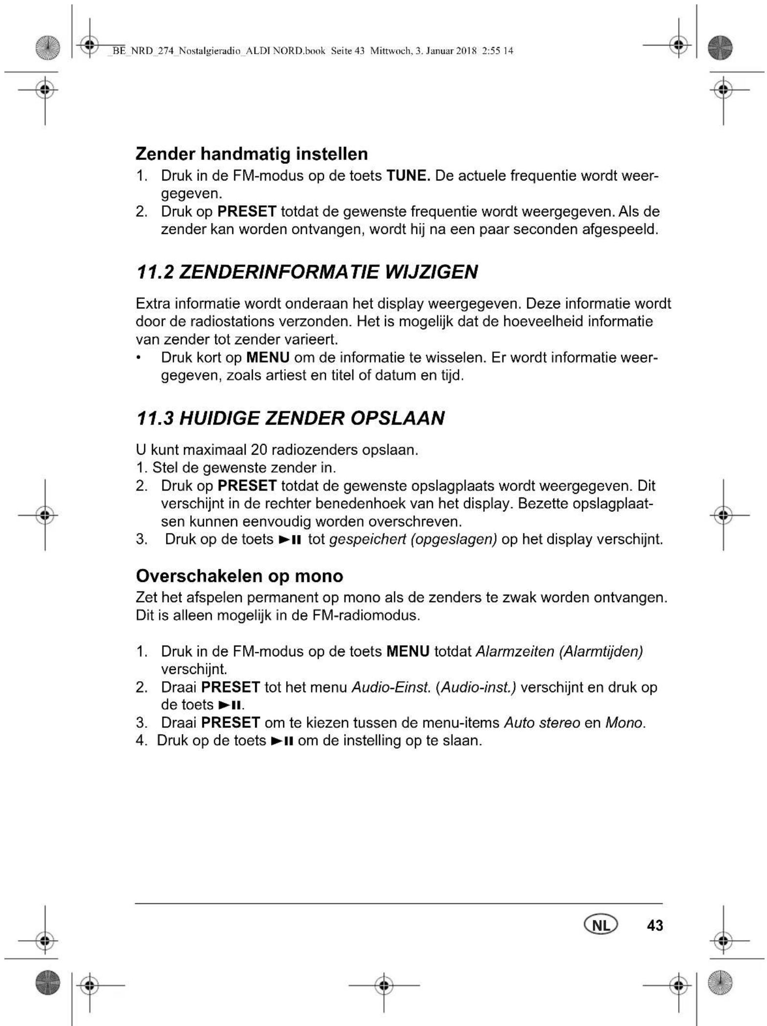 Terris NRD 274 - Zenders automatisch zoeken, opslaan en oproepen - 1