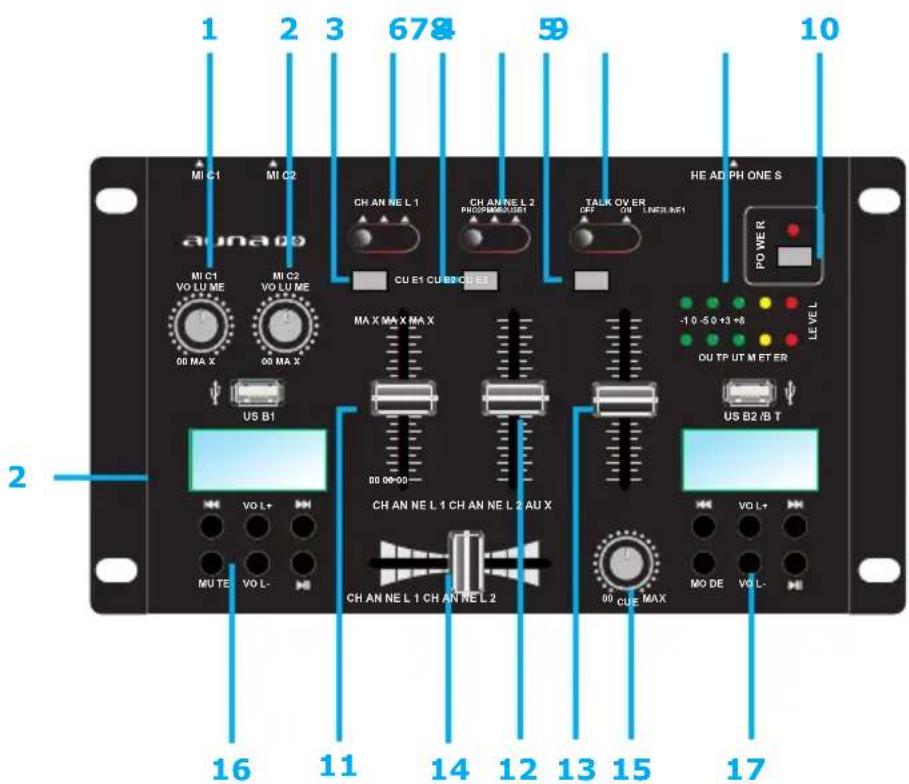 Auna DJ22BT MKII - Connexions supérieures et frontales - 1
