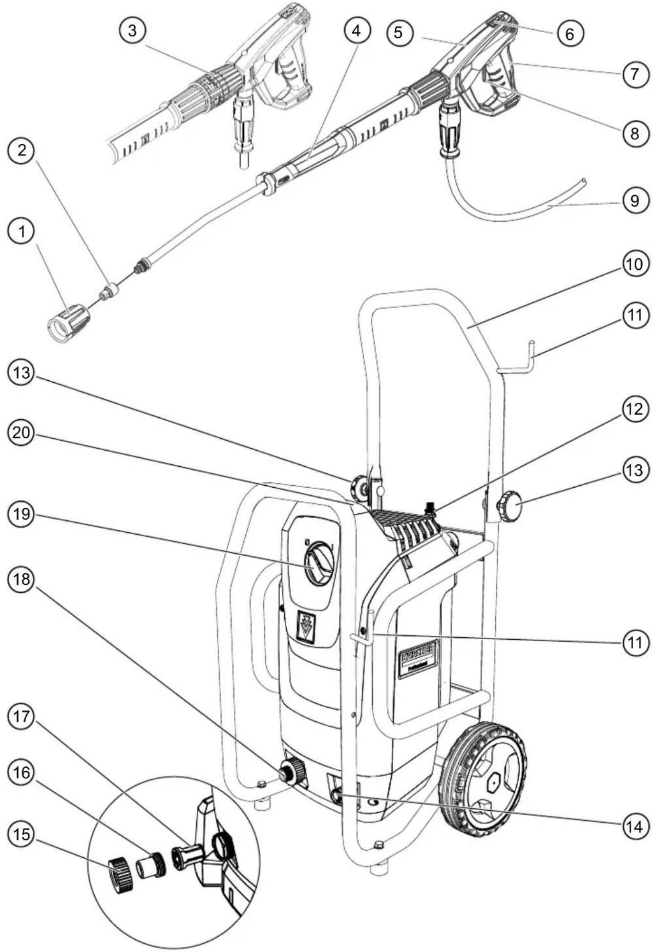 Technical diagram of a water purifier with numbered parts for identification and assembly reference.