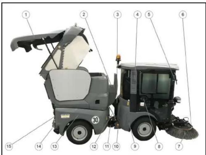 Kärcher MC 130 Adv - Vista con vano raccolta sollevato (lato conducente) - 1