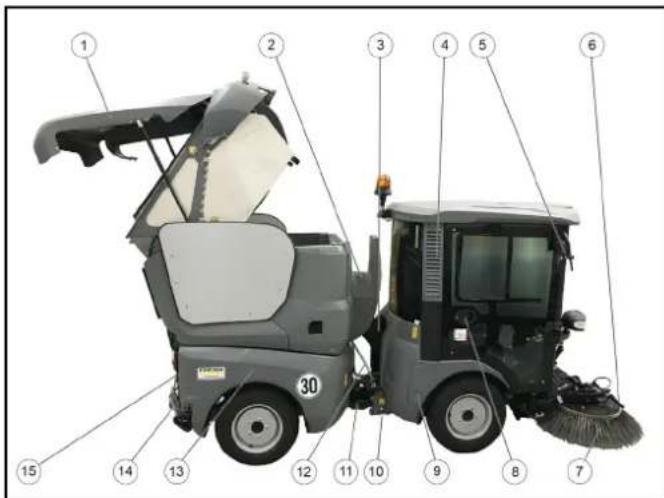 Kärcher MC 130 Adv - Όψη με ανυψωμένο κάδο απορριμμάτων (πλευρά του οδηγού) - 1
