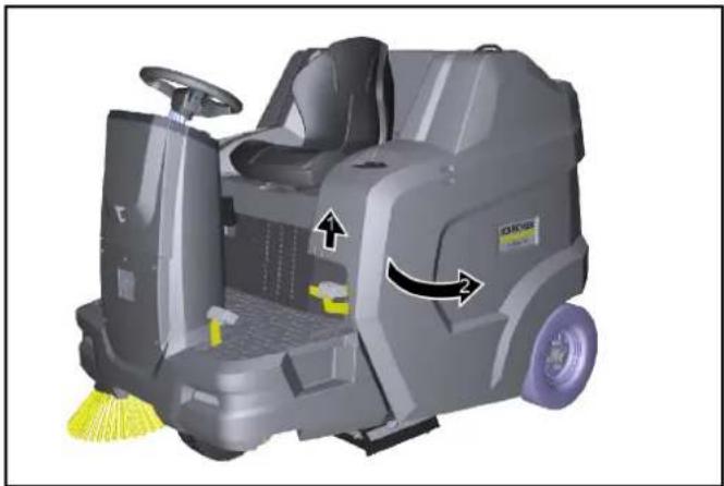 Kärcher KM 100120 R G - Abrir/fechar a capota do motor - 1