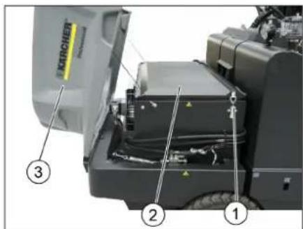 Kärcher KM 170600 R D Classic - Checking/changing the fine dust filter WARNING - 2