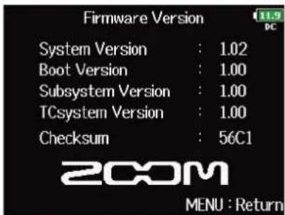 ZOOM F8n Pro - Avec sélectionnez « Firmware Version » (version du firmware), et pressez . - 3