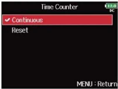 ZOOM F8n Pro - Avec, sélectionnez « Continuous » (continu), et pressez . - 2