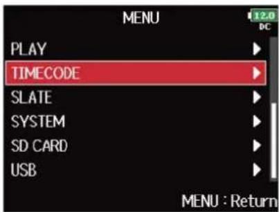 ZOOM F8n Pro - Avec, sélectionnez « TIMECODE », et pressez. - 2