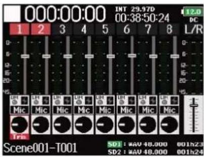 ZOOM F8n Pro - Réglage de la balance d'écoute des signaux entrants - 1