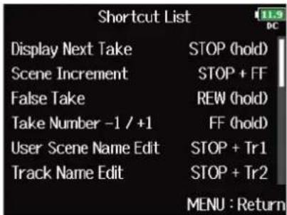 ZOOM F8n Pro - Vérification de la liste des raccourcis du F8n Pro (Shortcut List) - 5