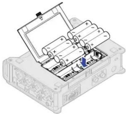 ZOOM F8n Pro - Installation des piles - 2