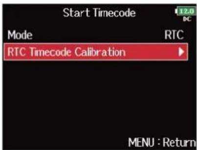 ZOOM F8n Pro - Avec ⬤, sélectionnez « RTC Timecode Calibration » (étalonnage du timecode), et pressez ⬤. - 1