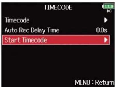 ZOOM F8n Pro - Avec, sélectionnez « Start Timecode » (timecode de démarrage), et pressez. - 2