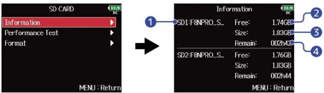 ZOOM F8n Pro - Contrôle des informations de carte SD (Information) - 4