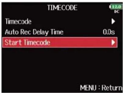 ZOOM F8n Pro - Avec, sélectionnez « Start Timecode » (timecode de démarrage), et pressez. - 2