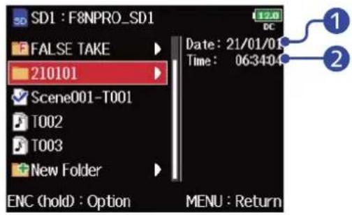 ZOOM F8n Pro - ■ Sélection d'un dossier - 1