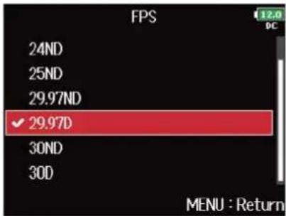ZOOM F8n Pro - ■Réglage de la fréquence d'image pour le timecode interne - 3