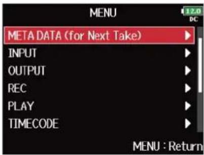 ZOOM F8n Pro - Pressez MENU - 1