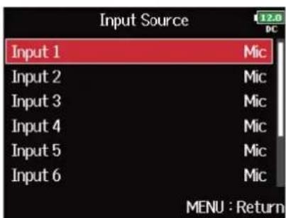 ZOOM F8n Pro - Réglage de la source d'entrée (Input Source) - 6
