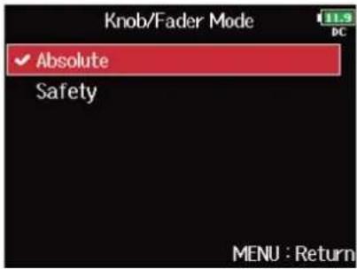 ZOOM F8n Pro - Avec, sélectionnez « Knob/Fader Mode » (mode de bouton/fader), et pressez. - 4