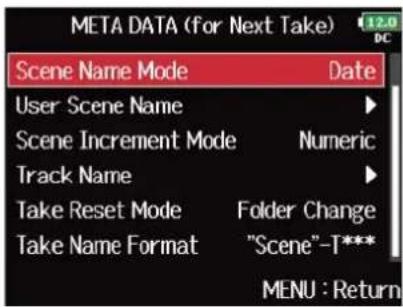 ZOOM F8n Pro - Avec ⏻, sélectionnez « Scene Name Mode » (mode d'appellation des scènes), et pressez ⏻. - 1