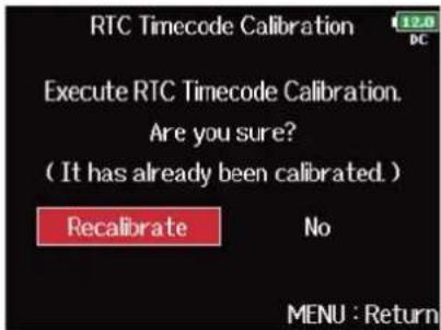 ZOOM F8n Pro - Avec ⬤, sélectionnez « RTC Timecode Calibration » (étalonnage du timecode), et pressez ⬤. - 3