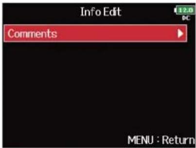 ZOOM F8n Pro - Modification des commentaires du rapport audio - 4